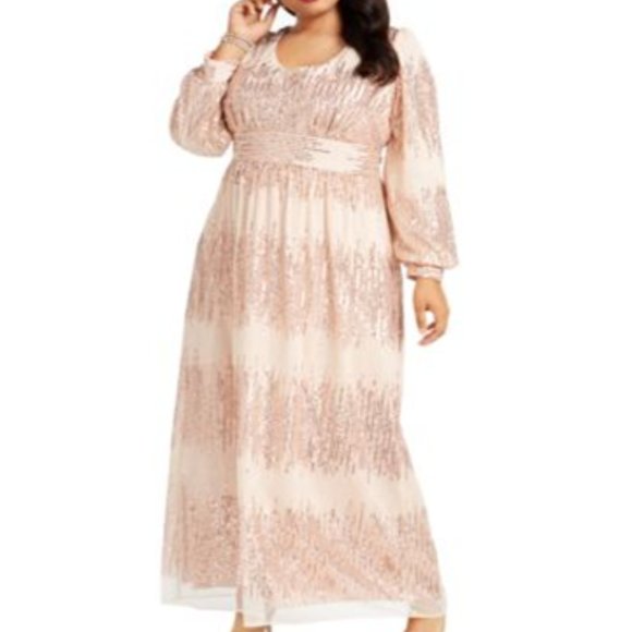 R M Richards Sequined Gown, Rose Gold - 14W - Picture 2 of 8